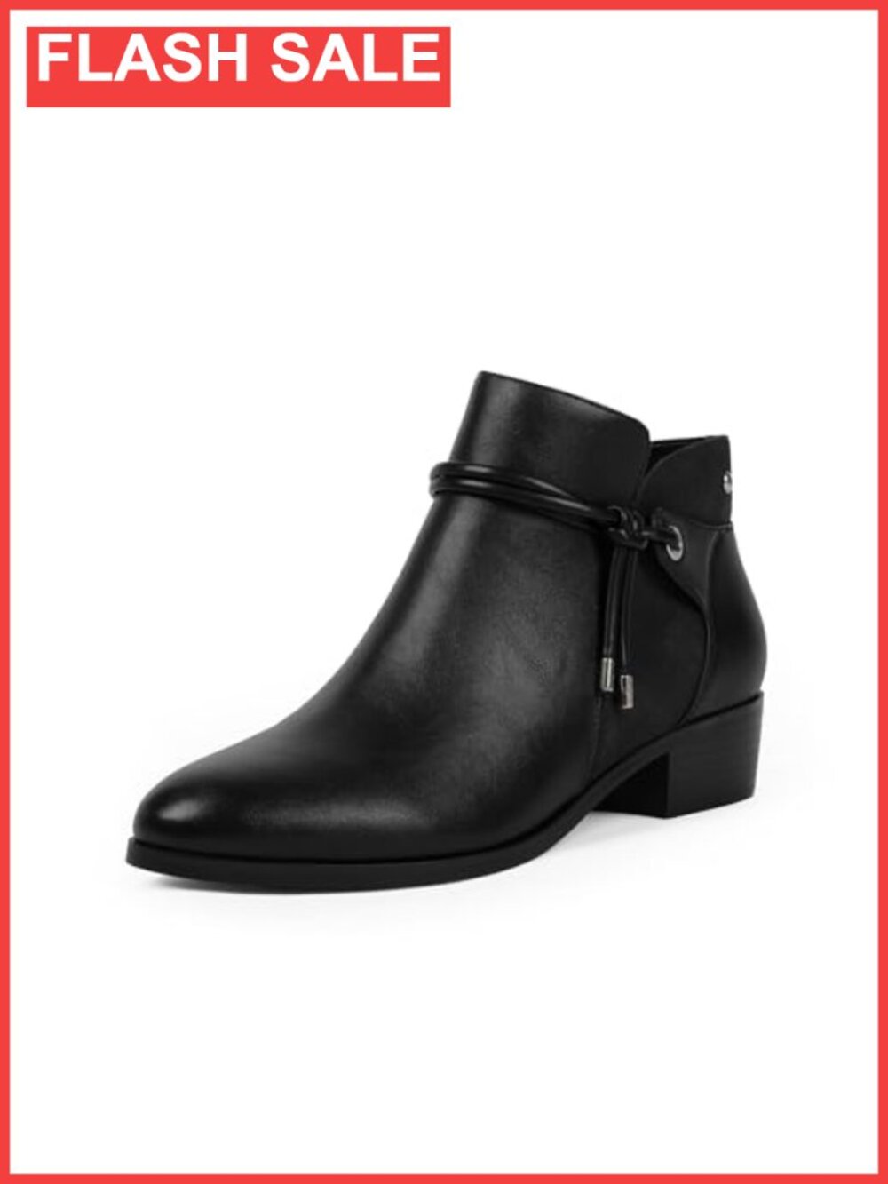 Faux Leather Ankle Boots Round Toe Low Block Heel Side Zip Booties